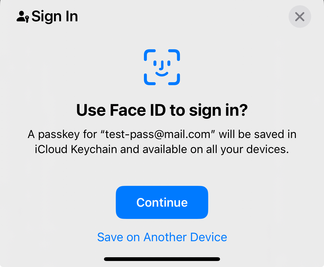 Face ID prompt for passkey registration