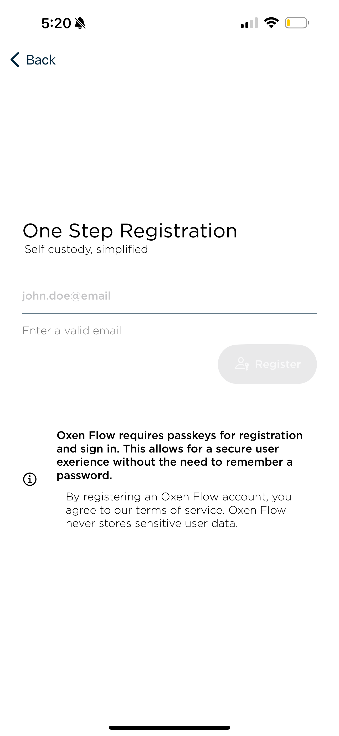 One step registration page